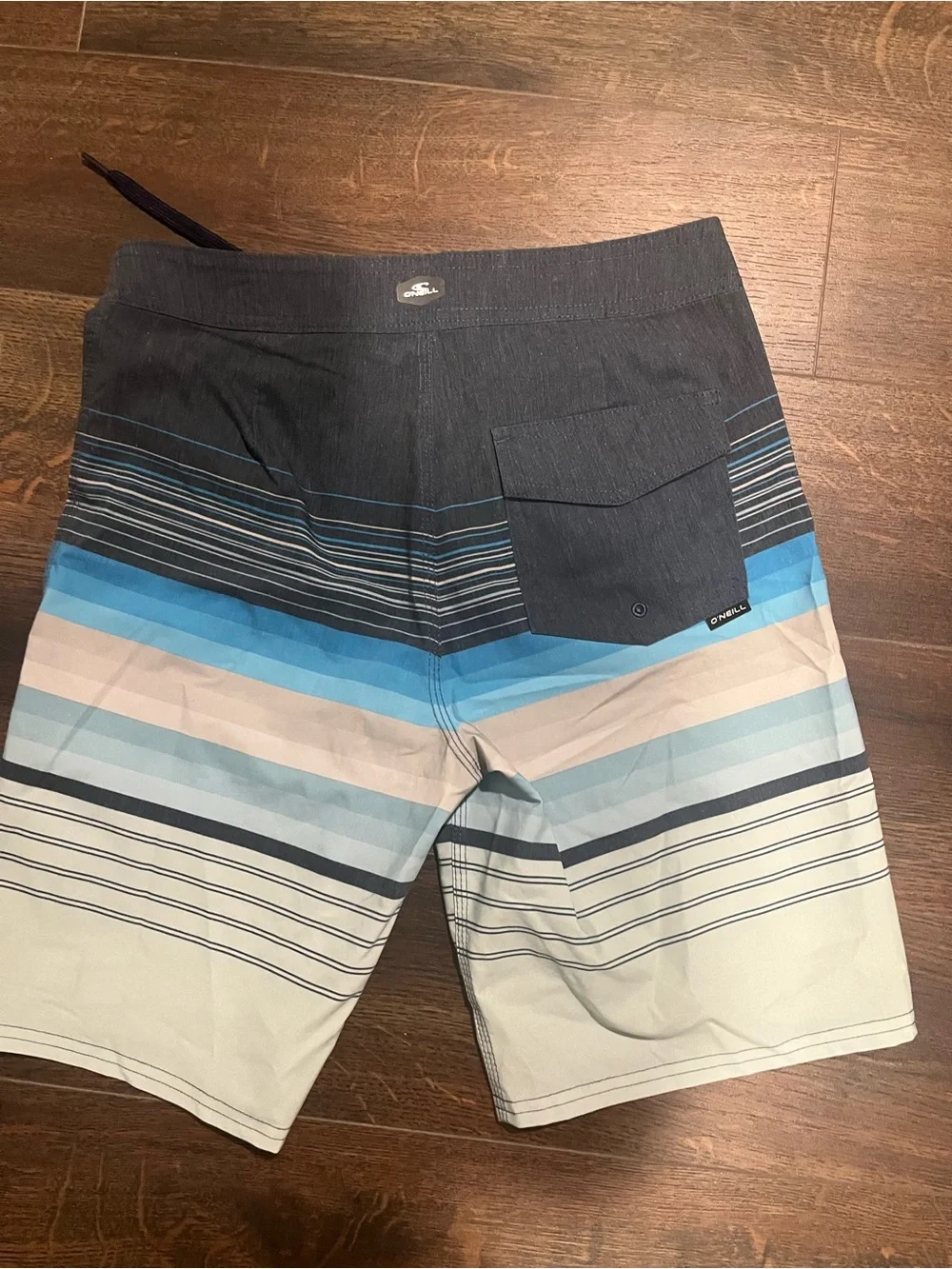 O'Neill Boys Navy, Light Blue & White Striped Swim Trunks